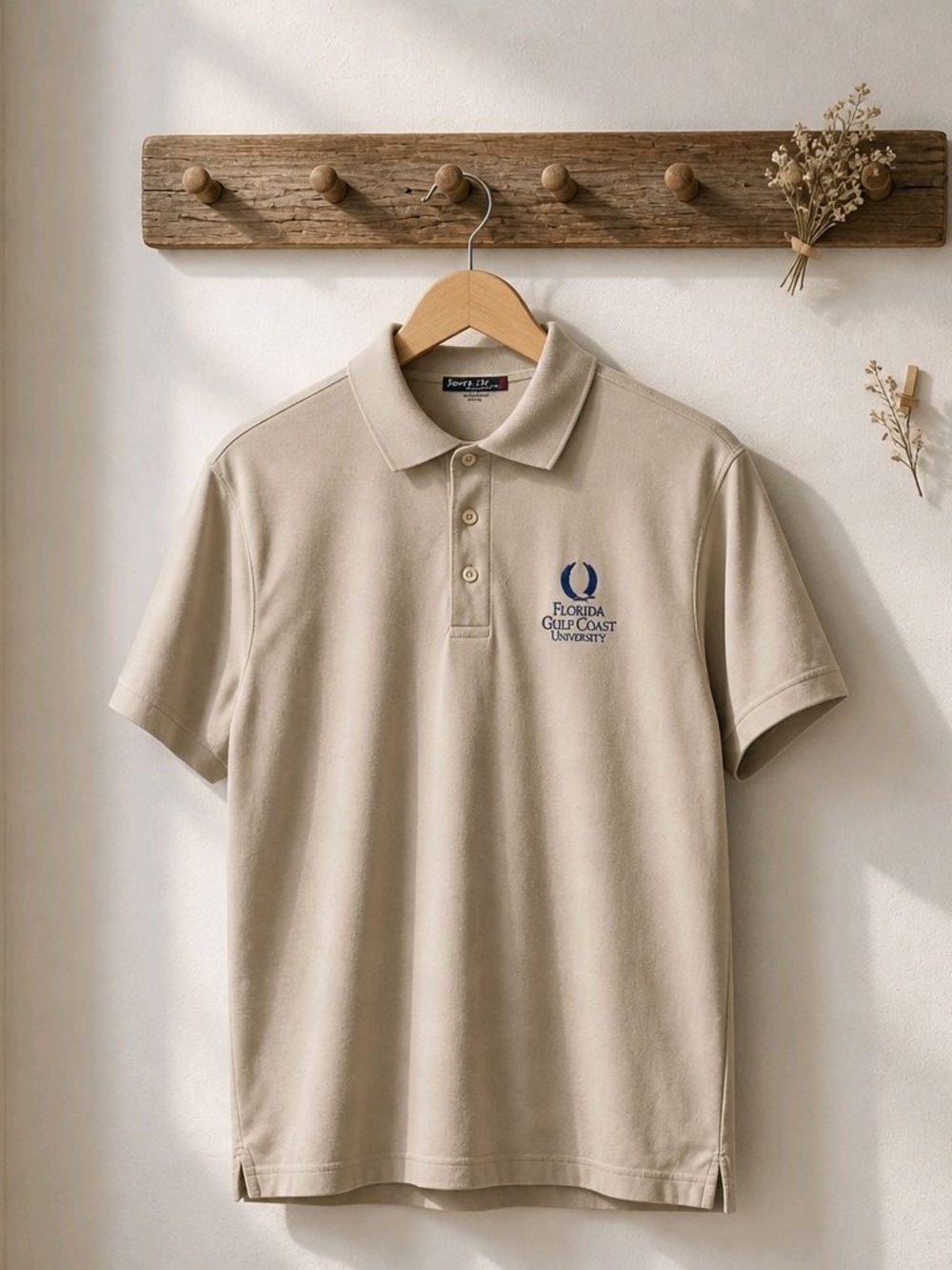 Men's Khaki Polo with Navy Florida Gulf Coast University